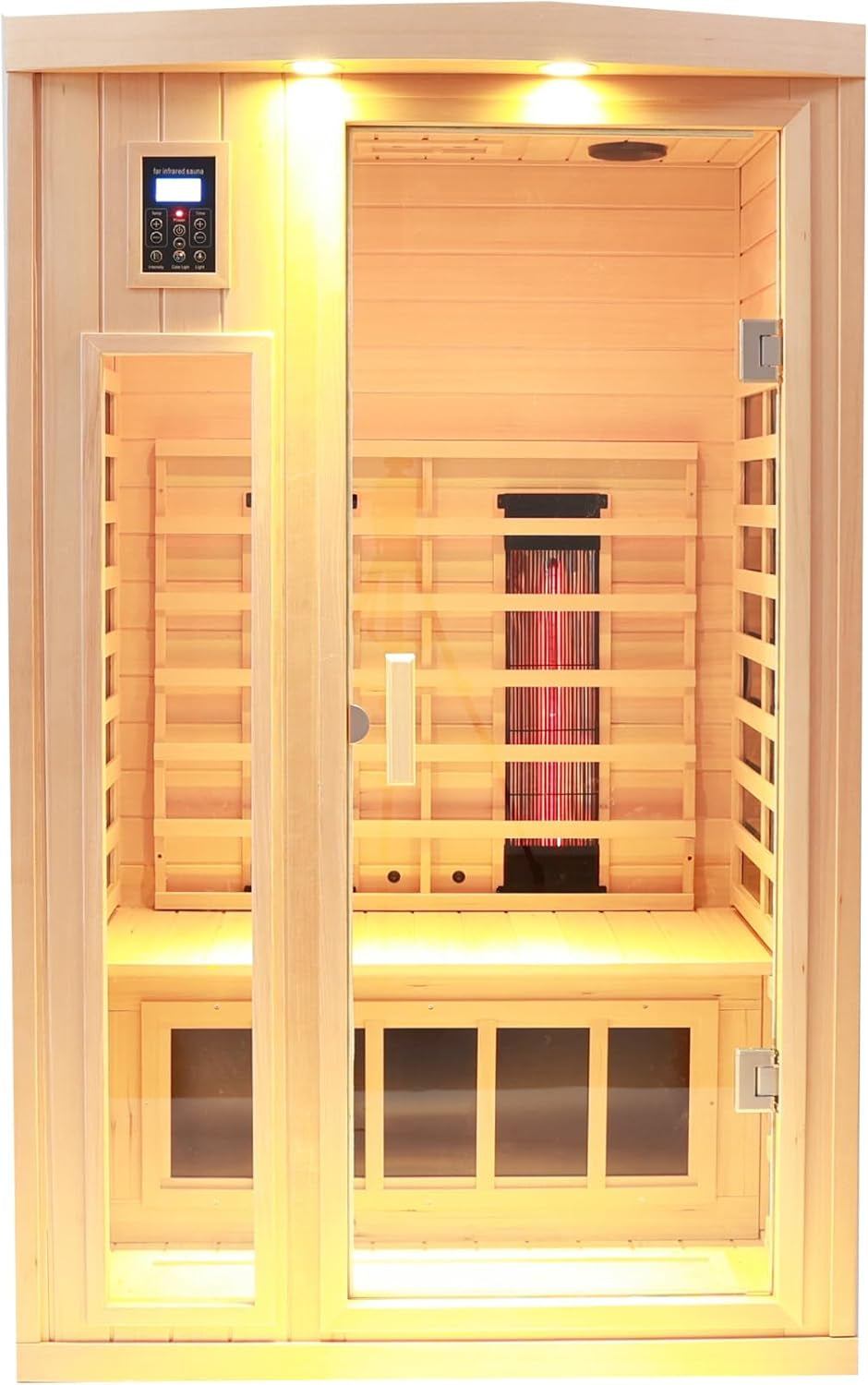 Two Person Hemlock Far Infrared Heating Sauna with Reading Lights + Colored Lights + Bluetooth + External Lights