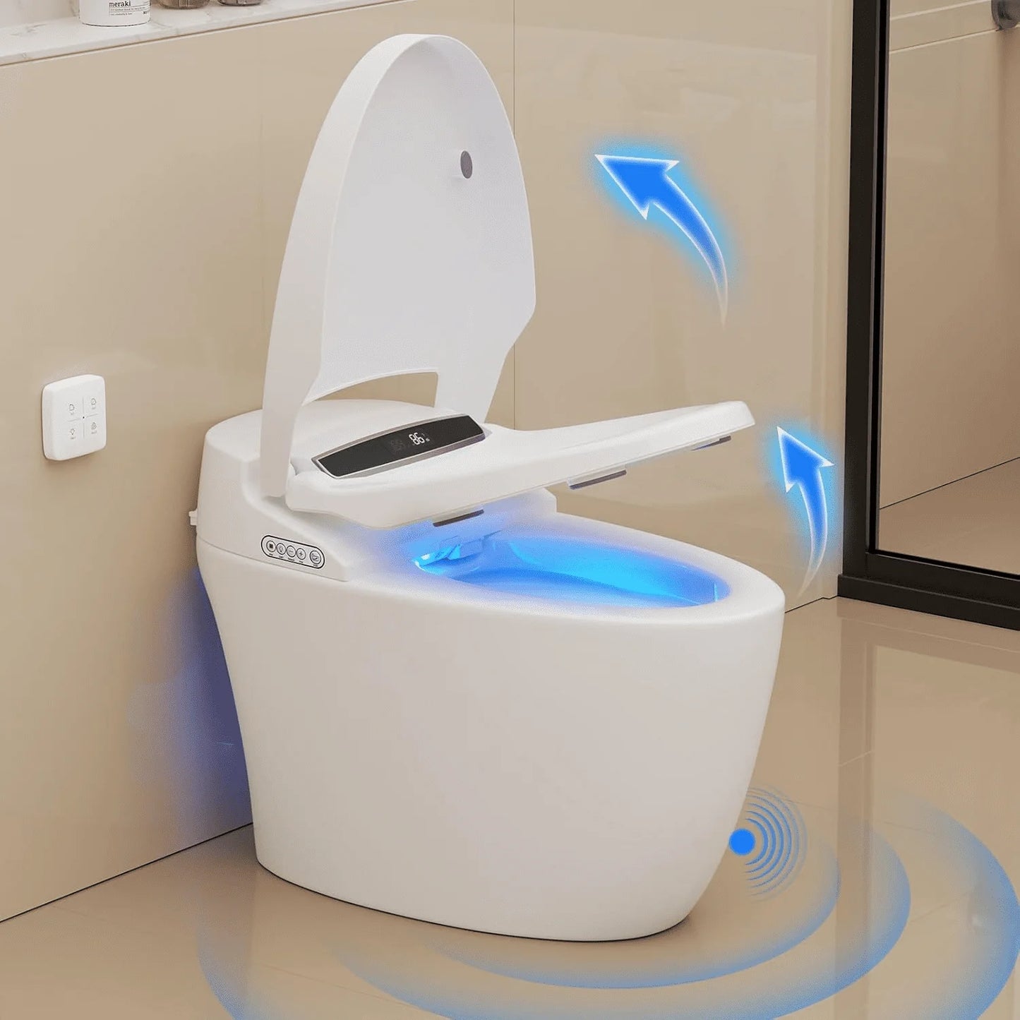 Smart Toilet with Heated Seat and Night Light, Tankless Toilet, Modern One-Piece Toilet Standard Comfort Height Toilet with Auto Flush, Automatic Opening and Closing of Flap/Seat, Slow Close