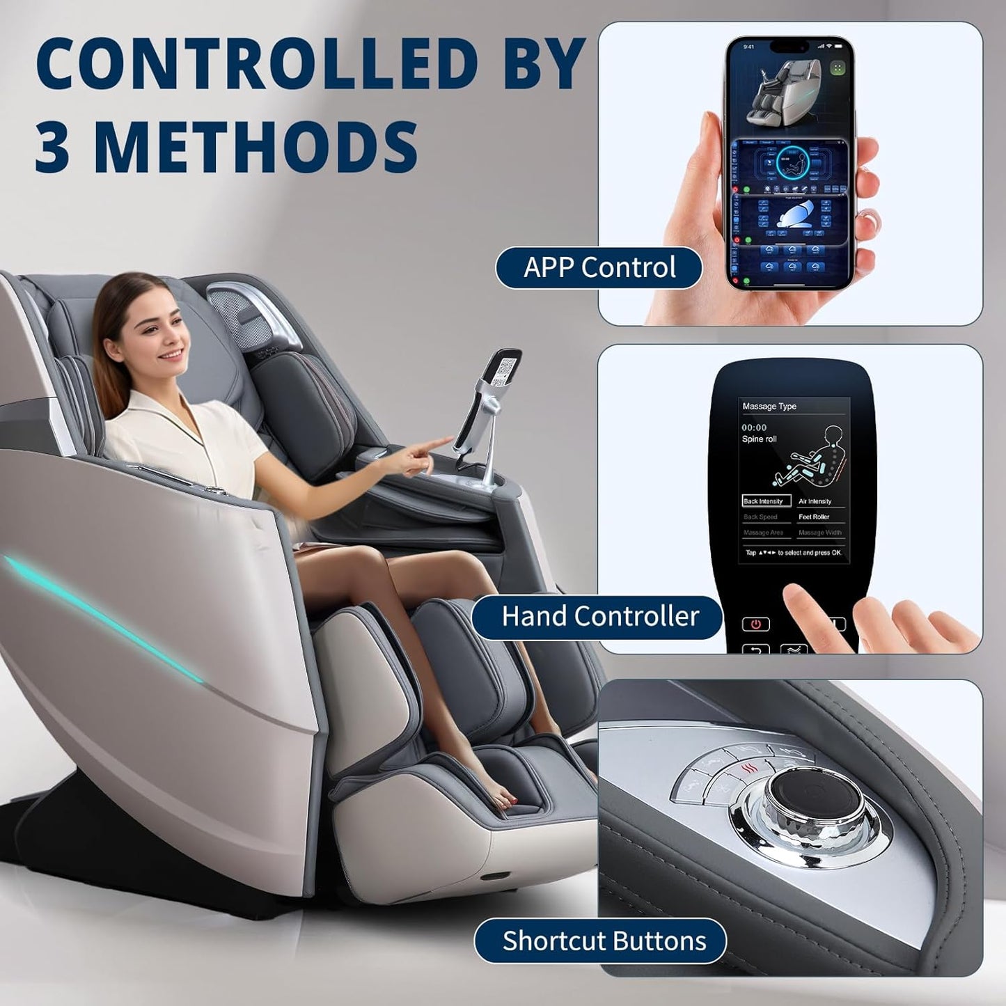 4D Massage Chair Full Body Zero Gravity Recliner - 55“ Sl-Track,20 Auto Modes,11 Massage Technique,40 Airbags Massage,With Yoga Stretch,App Control,Negative Oxygen Lons(Grey)
