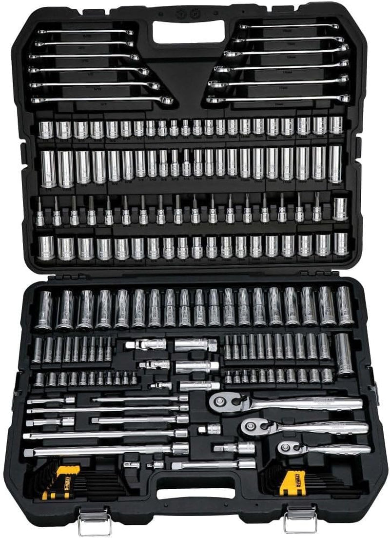 Mechanics Tools Kit and Socket Set, 204-Piece Tool Set , 1/4" & 3/8" & 1/2" Drive, Metric/ SAE Deep and Shallow Sockets, 3/8" Hex Bits, Torx Bits, Spark Plugs, Wrenches (DWMT72165)