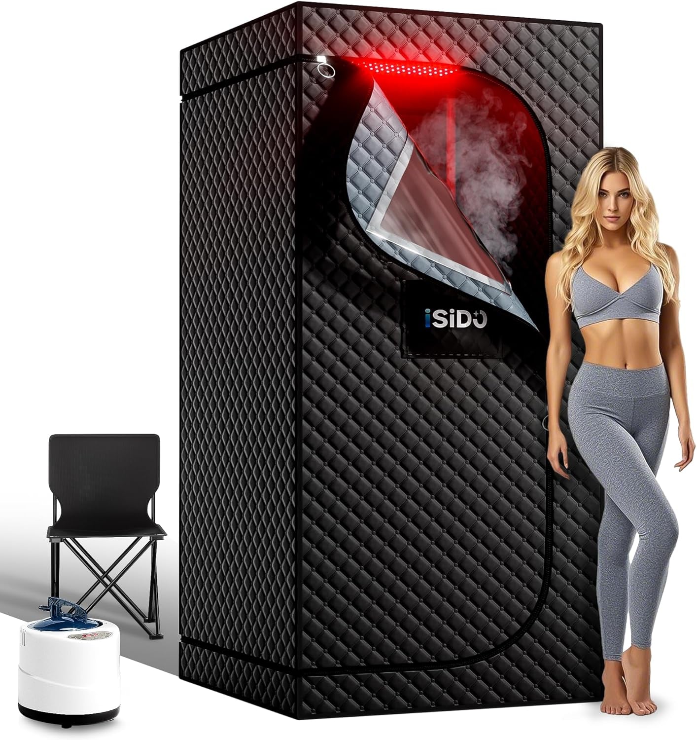 Upgraded 2 Person Sauna Portable Infrared Steam Sauna with 660Nm Red Light Therapy Panel & 2X 3L 1300W Steamers, 2 Folding Chair, XXXL Sauna Box Sauna Tent Home Sauna, 72"X 50"X 36"