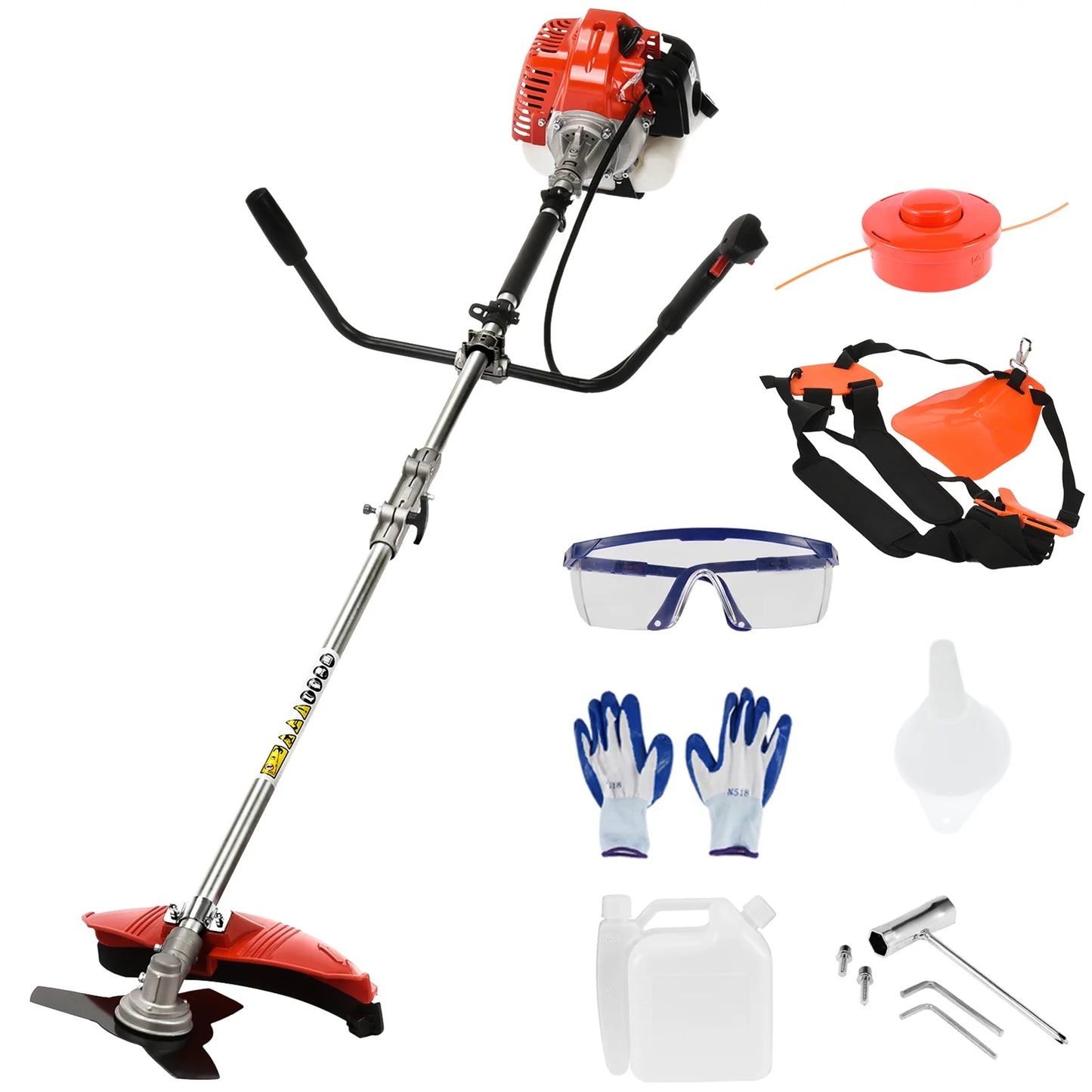 Gas Weed Eater 52Cc, Powerful 2-Stroke Engine Weed Wacker with Multi-Function Attachments, 9500Rpm Gas Powered Brush Cutter, Orange, for Lawn & Garden