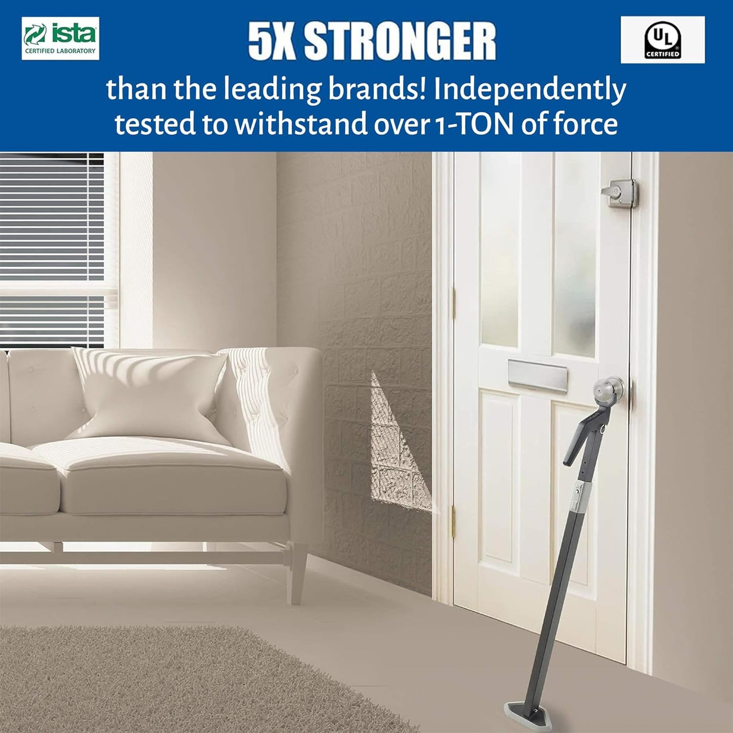 Super Heavy Duty Security Door Lock Bar Fully Adjustable Door Stopper Device for Home Defense for Residential and Commercial Use to Protect against Forced Entry. Security Door Jammer by