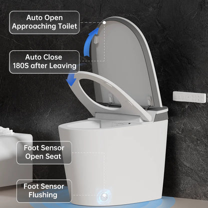 Smart Toilet Built-In Foam Shield Splash Proof & Tank, Auto Open/Close Lid,Ada Chair Height,Foot Sensor Flush