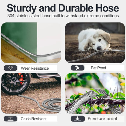 Garden Hose 75FT, 10 Pattern Thumb Spray Nozzle, No-Kink Flexible 304 Stainless Steel Water Hose, Lightweight Leak & Rust Proof Water Hose for Yard, Outdoor, 3/4" Swivel Connectors