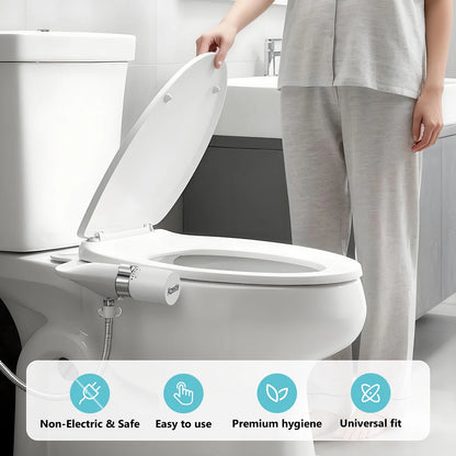 Ultra-Slim Bidet, Non-Electric Dual Nozzle Feminine Wash Fresh Water Sprayer, Adjustable Water Pressure, Bidet for Toilet Seat Attachment, Stainless Steel Inlet Badays