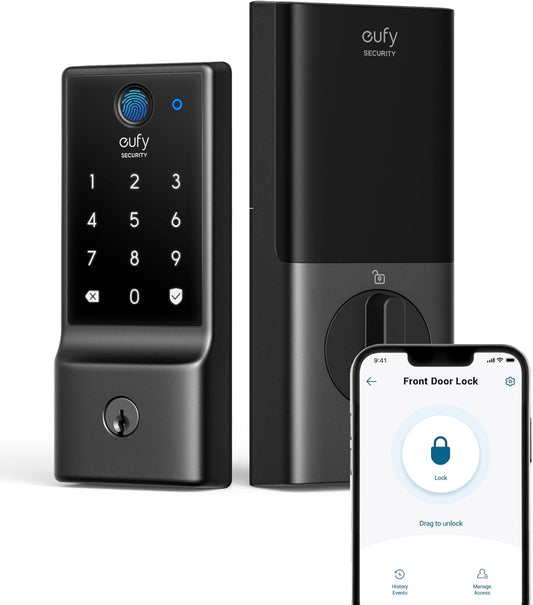 Smart Lock C220, Fingerprint Keyless Entry Door Lock, Built-In Wi-Fi, App Remote Control, Front Door Smart Lock Deadbolt, 8Months Battery, Reliable Power, IP53 Waterproof, BHMA Grade 3