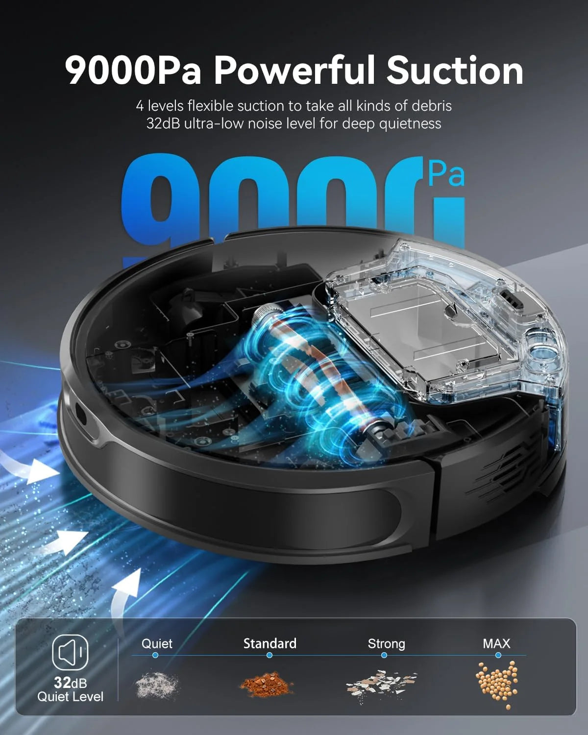 DL30 Pro Robo Vac and Mop Combo, Lidar Navigation with Mapping, Hard Floor Cleaning, 9000Pa Suction