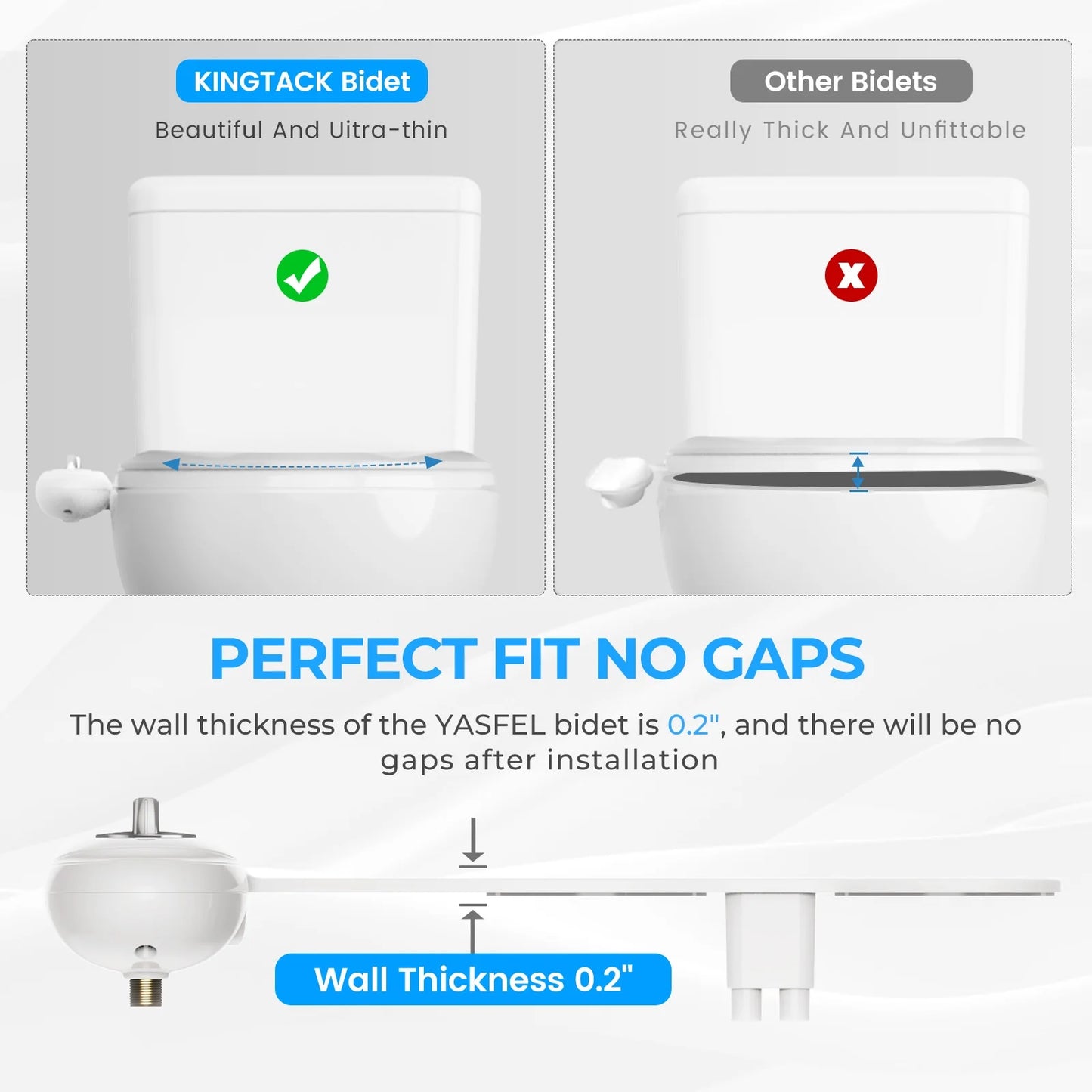 Bidet Attachment for Toilet, Non-Electric Self-Cleaning Bidet Seat Attachment, Fresh Cold Bidet Attachment for Feminine/Posterior Wash, with Adjustable Pressure Control (Blue/White)