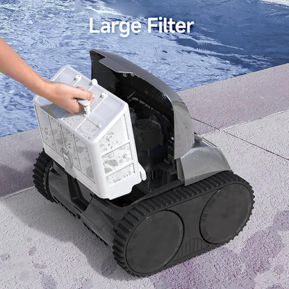 Pool Vacuum for Inground Pools, 4-In-1 Cordless Robotic Pool Cleaner for above Ground Pools, Triple-Motor up to 1,614 Sq.Ft, Wall & Waterline Cleaning, Wifi & Bluetooth Connect (Grey Blue)