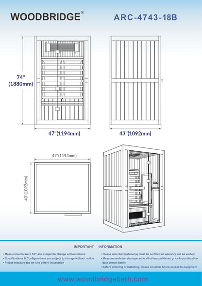 Infrared Home Sauna Room 2 Person Hemlock Wooden Indoor Sauna with 7 Carbon Heaters, Red Light Therapy, Bluetooth Speaker, Intelligent Control Panel, Tempered Glass & Top Vent