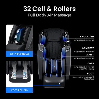 Vibe 4D L 4D Massage Mechanism L Automatic Body Scan L Deep Calf-Kneading L Space-Saving Technology L 3-Stage Zero Gravity L 32-Cell Full Body Air Massage (Black)