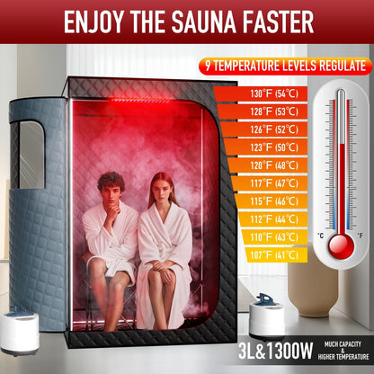Upgraded 2 Person Sauna Portable Infrared Steam Sauna with 660Nm Red Light Therapy Panel & 2X 3L 1300W Steamers, 2 Folding Chair, XXXL Sauna Box Sauna Tent Home Sauna, 72"X 50"X 36"