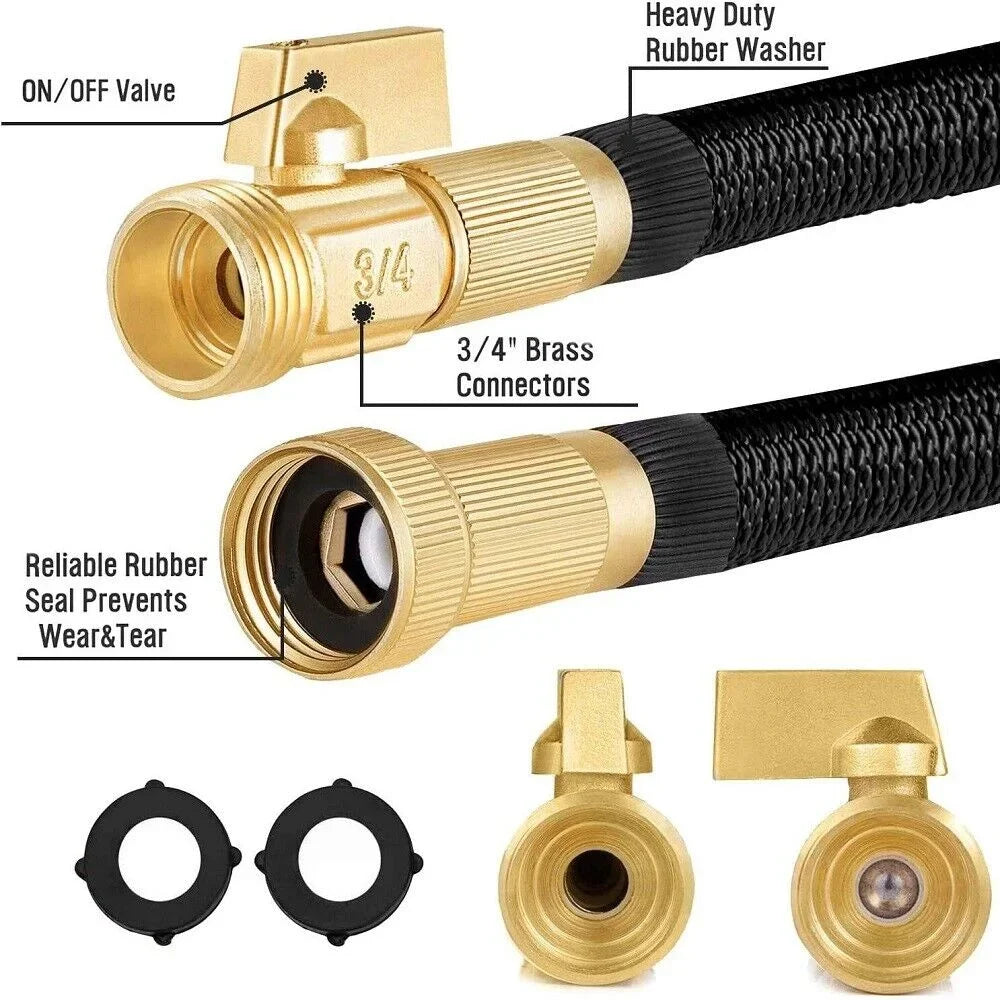 100FT Expandable Garden Hose with 8-Pattern Spray Nozzle – Durable, Flexible, Multipurpose (Black)