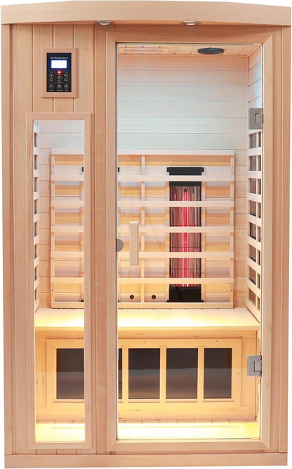 Two Person Hemlock Far Infrared Heating Sauna with Reading Lights + Colored Lights + Bluetooth + External Lights