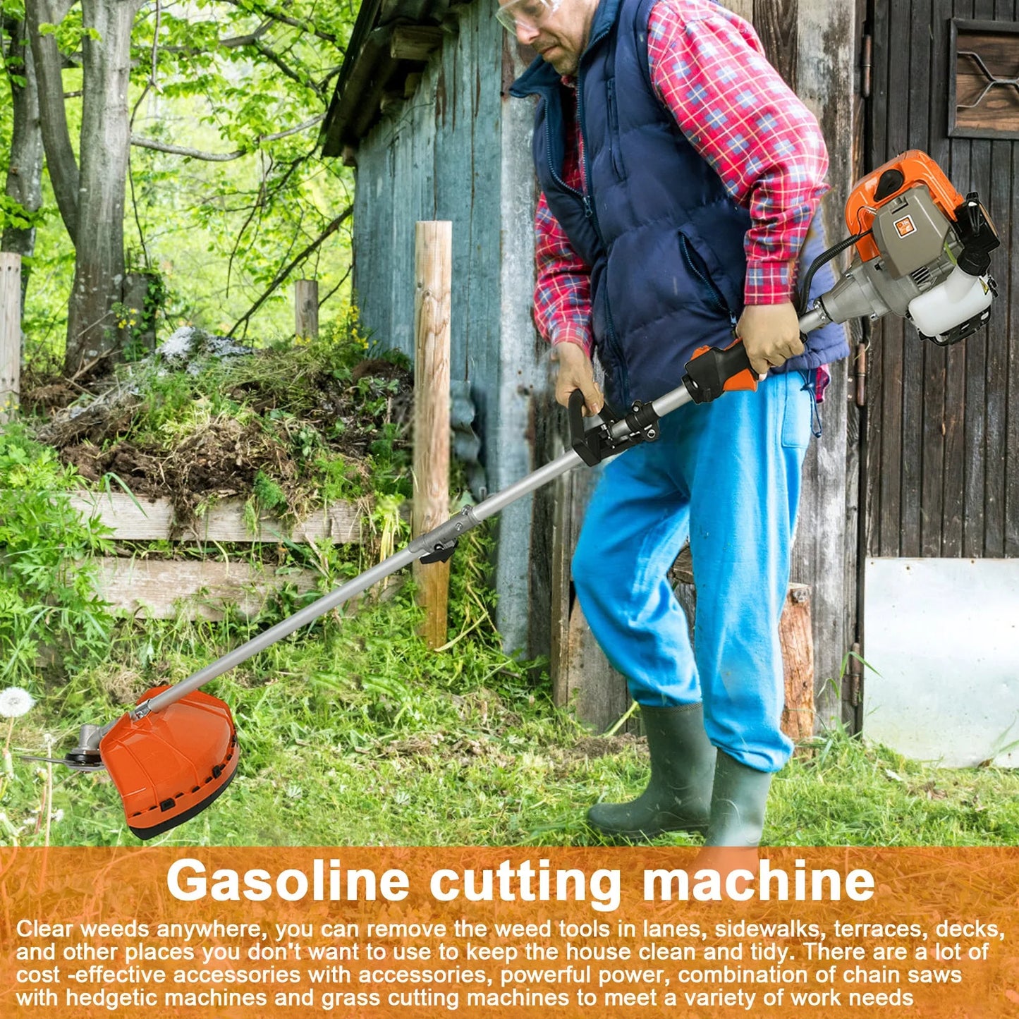 Gas Weed Eater 52Cc, Powerful 2-Stroke Engine Weed Wacker with Multi-Function Attachments, 9500Rpm Gas Powered Brush Cutter, Orange, for Lawn & Garden