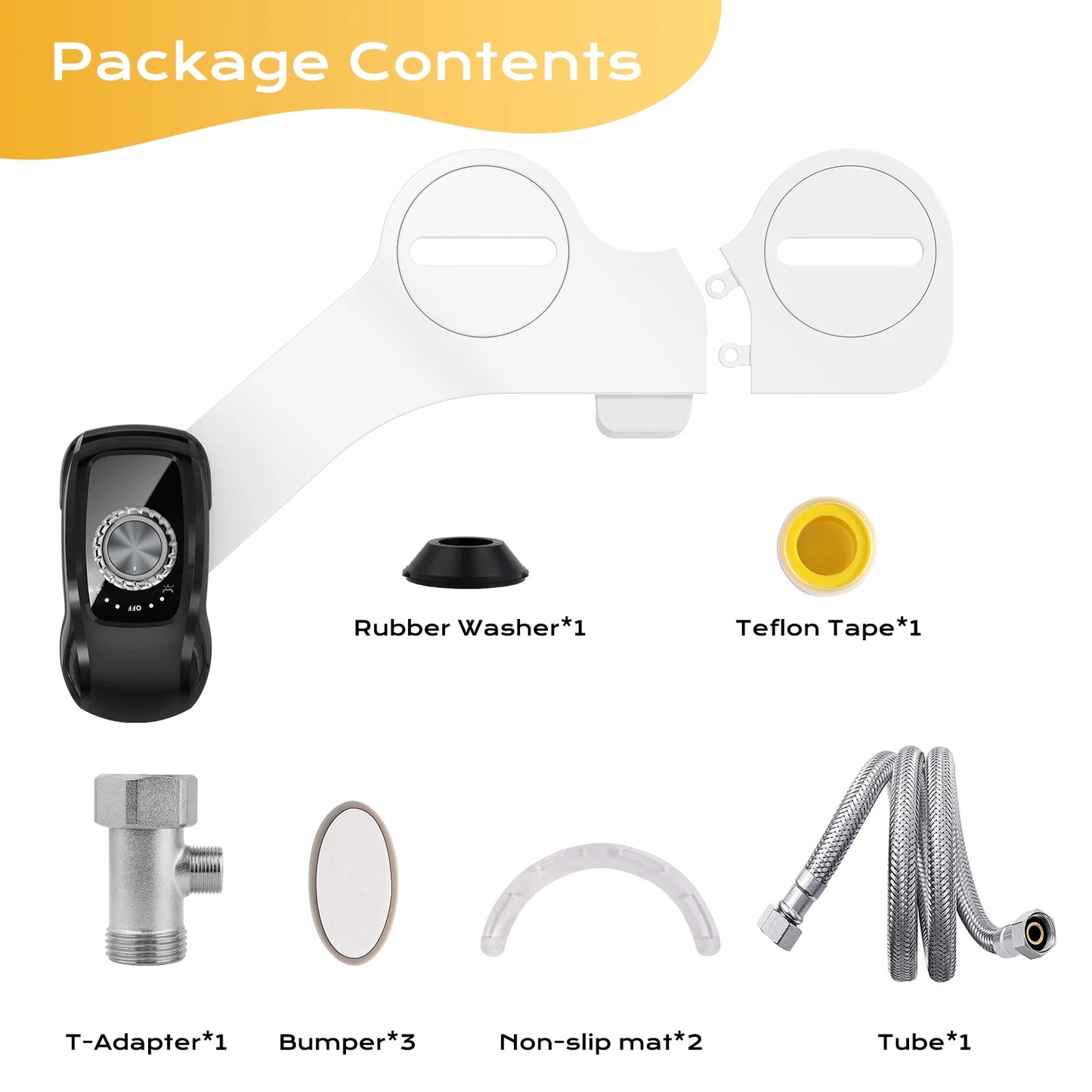 Bidet Attachment: Dual Nozzle , Hidden Nozzle, Adjustable Water Pressure- Black