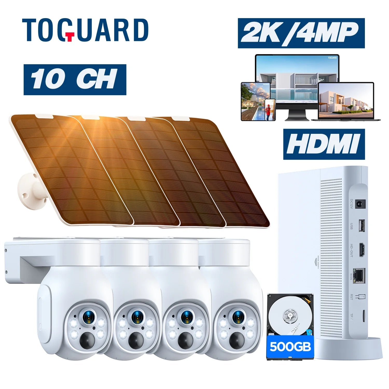 SC23 10CH 4MP Solar Wireless Security Camera System Outdoor Battery Wifi Dome Surveillance Camera NVR HDMI Connector