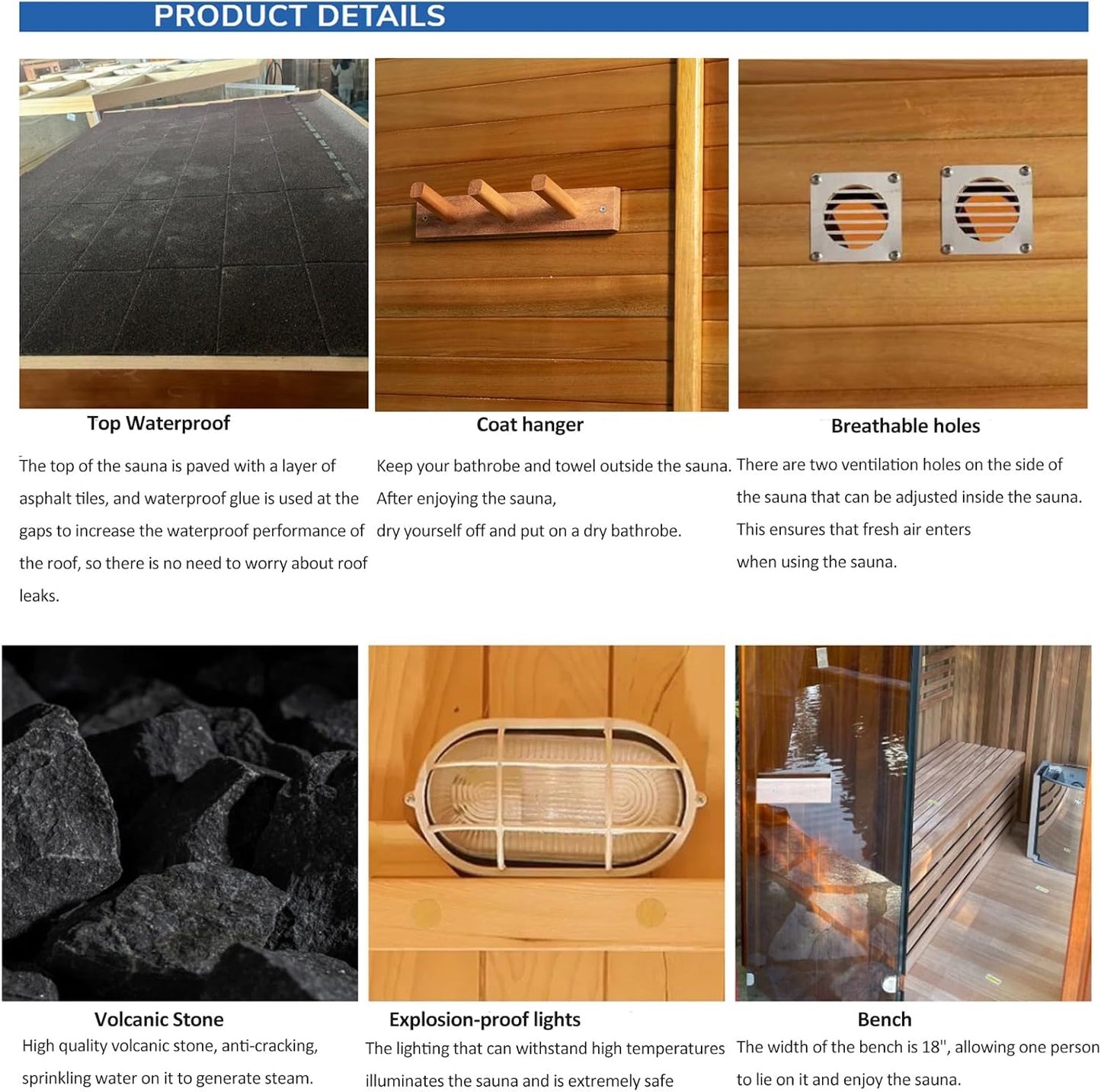 Outdoor Red Cedar Steam Sauna for 8 Person, Modern Square with Porch, Full-Glass Front, 8KW ETL Harvia Heater, LED Lighting, Waterproof Roof, Double Bench, Complete Accessories