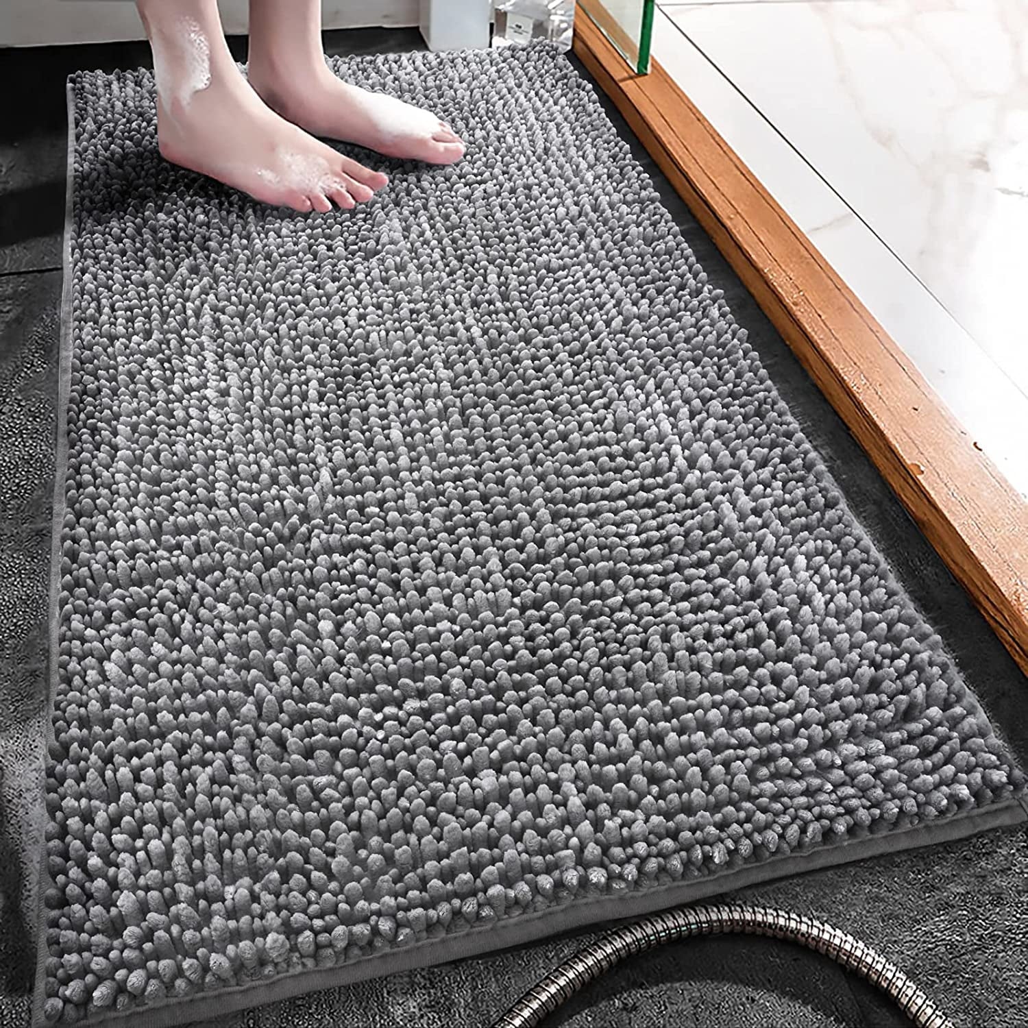 Luxury Soft Bathroom Non-Slip Rug Shaggy Bath Mat,24"X36",Gray