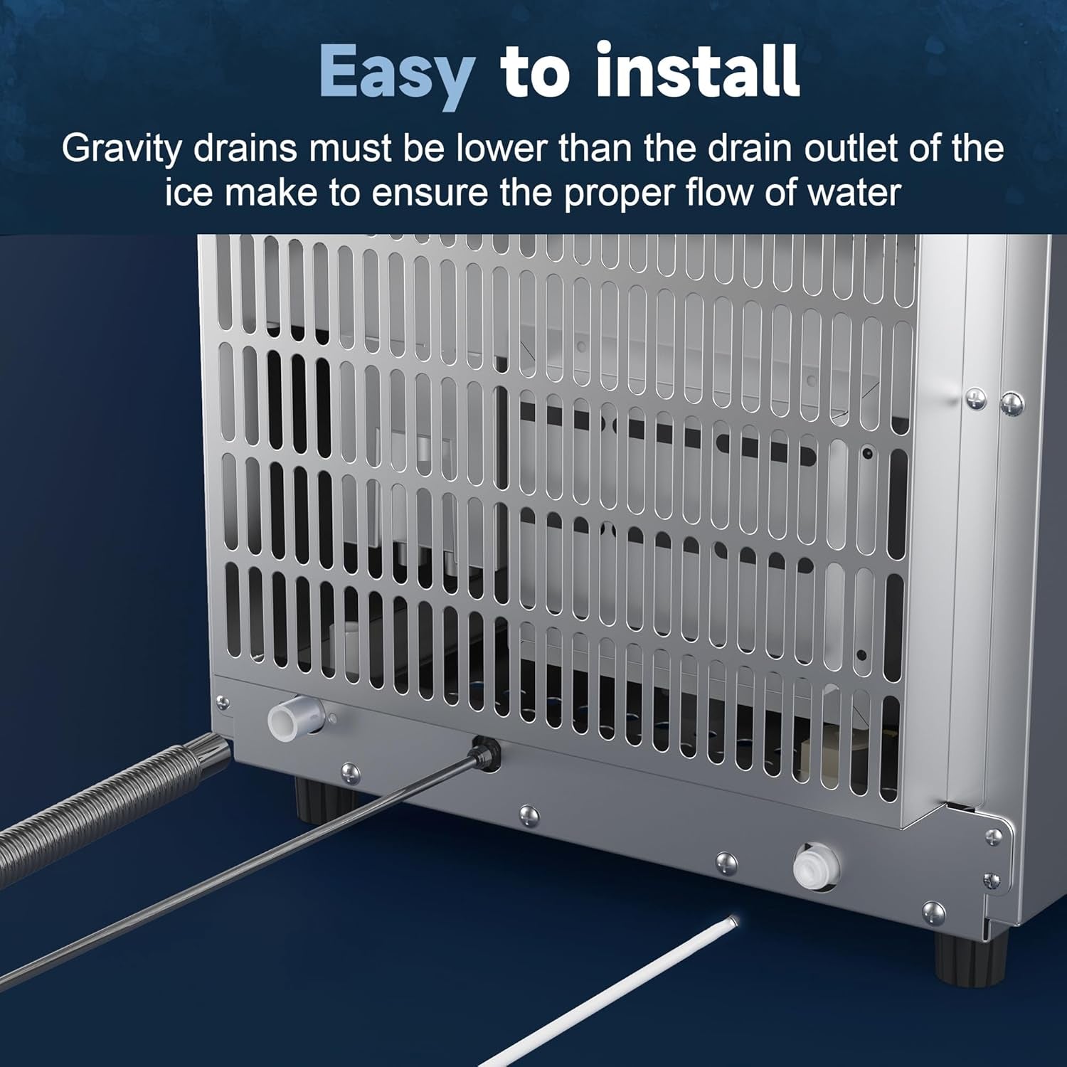 under Counter Ice Maker Machine, Stainless Steel Built-In Freestanding Ice Maker for Commercial & Home Use, 80 Lbs/Day, 30 Lbs Storage, Self Cleaning, Thicknesses Adjustable