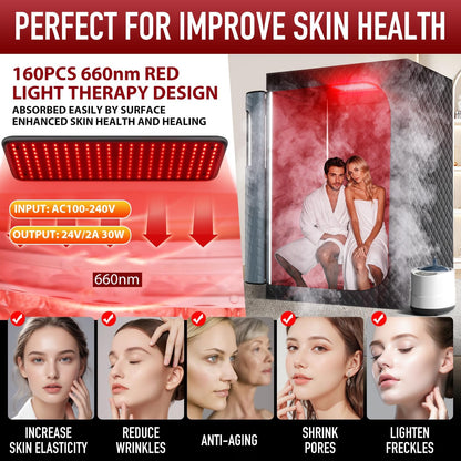 Upgraded 2 Person Sauna Portable Infrared Steam Sauna with 660Nm Red Light Therapy Panel & 2X 3L 1300W Steamers, 2 Folding Chair, XXXL Sauna Box Sauna Tent Home Sauna, 72"X 50"X 36"