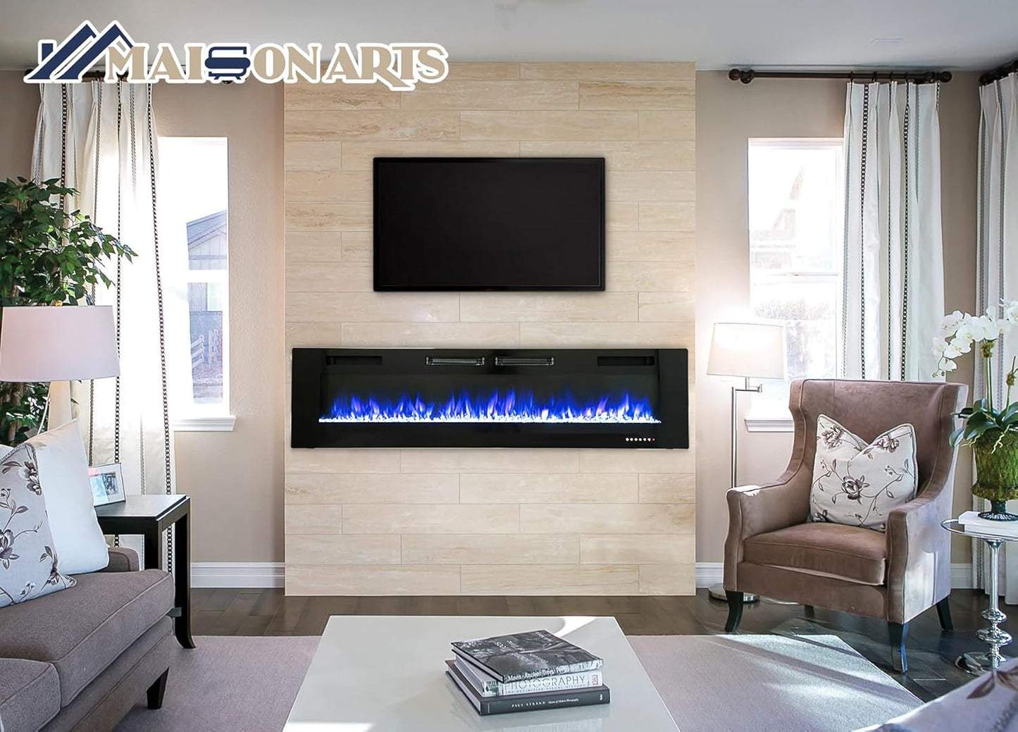 72 Inch Electric Fireplace, Recessed and Wall Mounted Electric Fireplace Heater, Linear Fireplace with Remote Control & Touch Screen, Thermostat, Timer, Adjustable Flame Color, 750/1500W