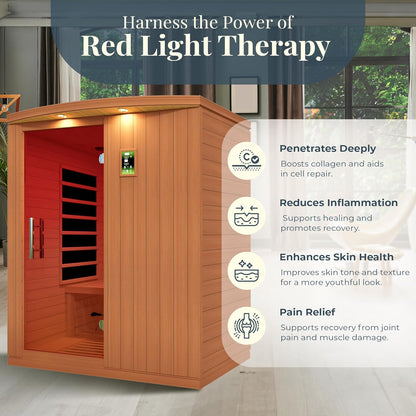 Madrid Elite 3-Person Ultra Low EMF FAR Infrared Sauna with Red Light Therapy & Bluetooth Speakers | Personal Indoor Dry Heat Sauna for Home & Gym – Made from Canadian Hemlock
