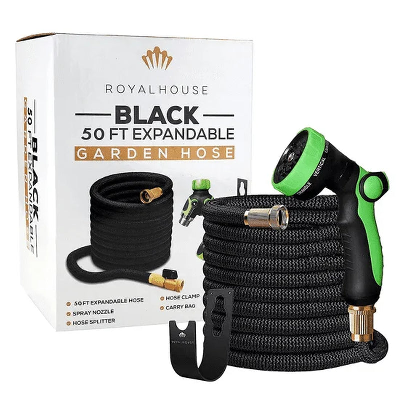 100FT Expandable Garden Hose with 8-Pattern Spray Nozzle – Durable, Flexible, Multipurpose (Black)