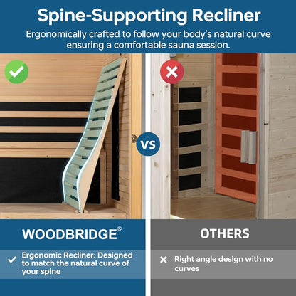 Infrared Home Sauna Room 1 Person Hemlock Wooden Indoor Sauna,7 Carbon 1560W/120V Heaters,With Led Color Therapy Light,Bluetooth Speaker,Tempered Glass,Touch-Tone Keypad and a Top Vent