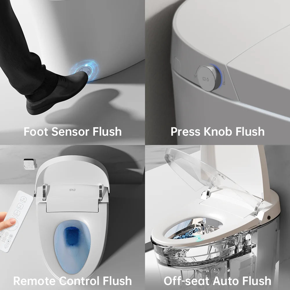 Smart Toilet with Foam Shield Splash Proof, One Piece Bidet Toilet,Dual Auto Flush,Foot Sensor Operation,Modern Elongated Toilet E16