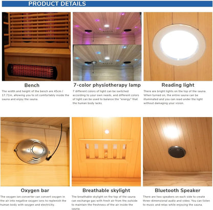 Infrared & Steam Dual-System Sauna, Hybrid Indoor Red Cedar Sauna for 4-6 People, 6KW Heater, Wifi Control, Built-In Sound System, Oxygen Bar, 7-Color Light, Light Strip, Water Bucket, Ladle, 220V