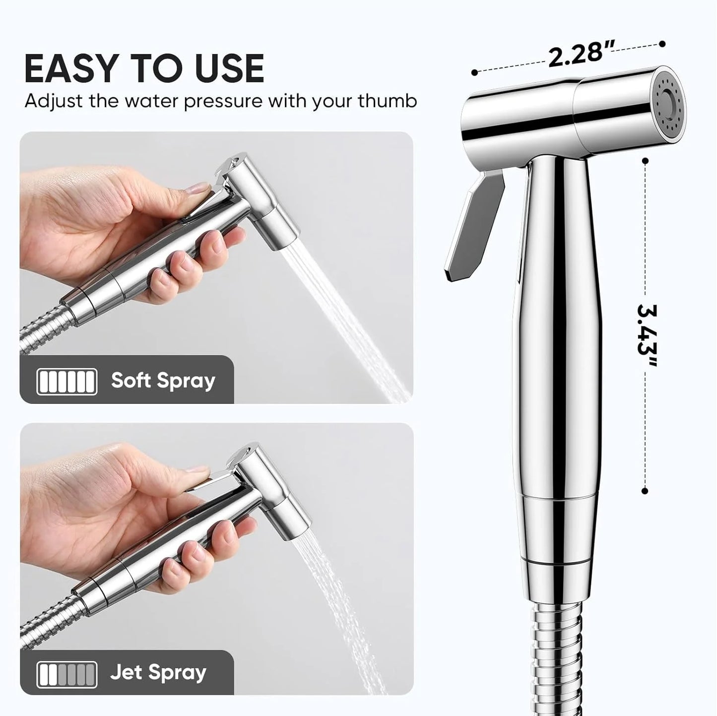 Chrome Handheld Bidet Sprayer for Toilet - Stainless Steel Cloth Diaper Jet Spray, Adjustable Water Pressure Control with Bidet Spray Hoses, Bidet Toilet Sprayer for Baby/Feminine Wash
