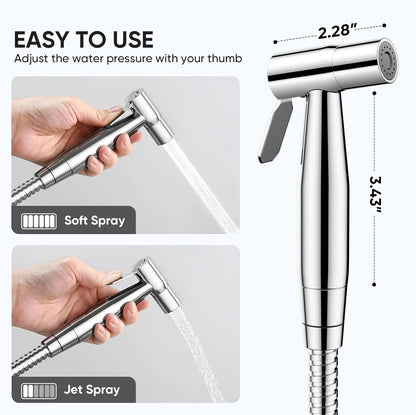 Chrome Handheld Bidet Sprayer for Toilet - Stainless Steel Cloth Diaper Jet Spray, Adjustable Water Pressure Control with Bidet Spray Hoses, Bidet Toilet Sprayer for Baby/Feminine Wash