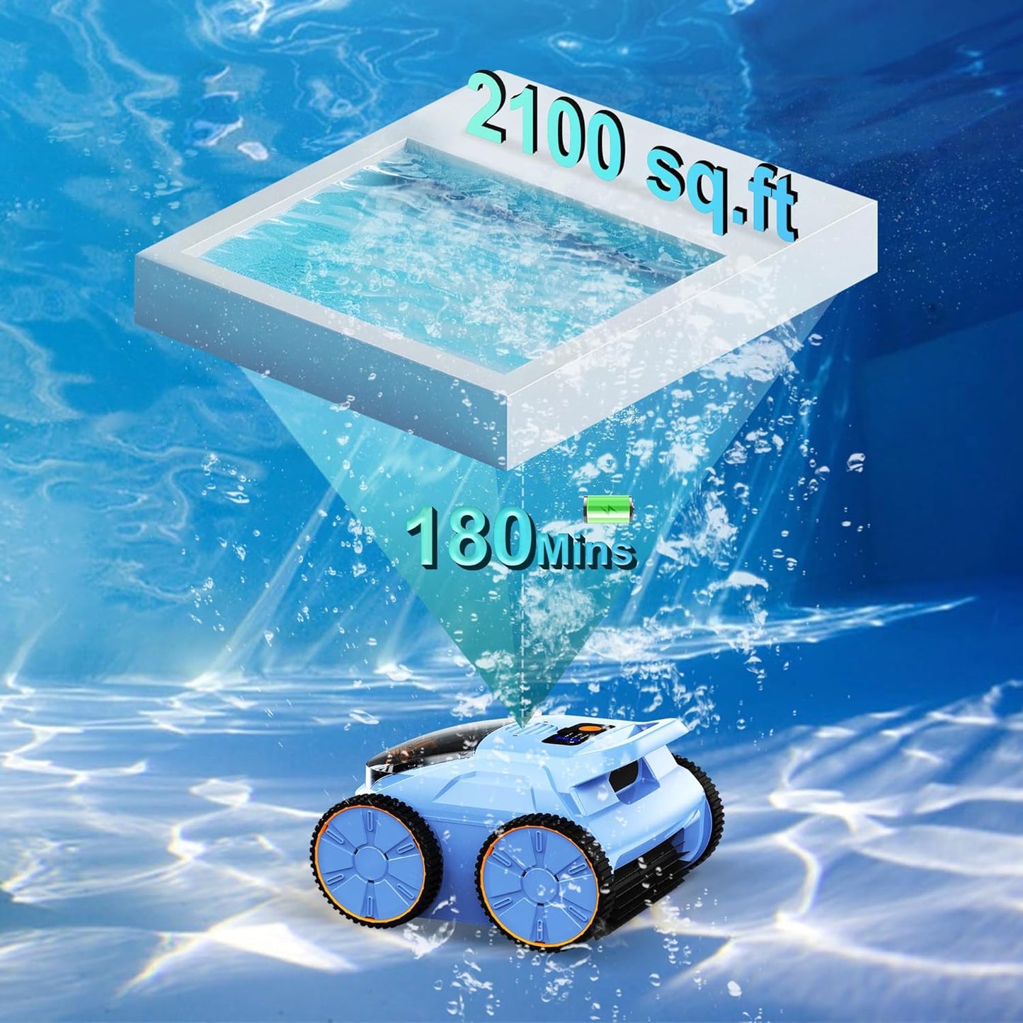 (2025 New) Robotic Pool Vacuum, Robotic Pool Cleaner for Inground Pools, Pool Robot with Smart Navigation, Floor/Wall/Waterline Cleaning, 180 Mins Runtime for Pool up to 2100 Sq.Ft