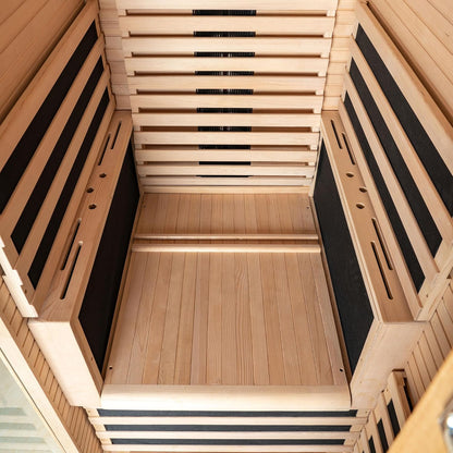 Infrared Home Sauna Room 1 Person Hemlock Wooden Indoor Sauna,7 Carbon 1560W/120V Heaters,With Led Color Therapy Light,Bluetooth Speaker,Tempered Glass,Touch-Tone Keypad and a Top Vent