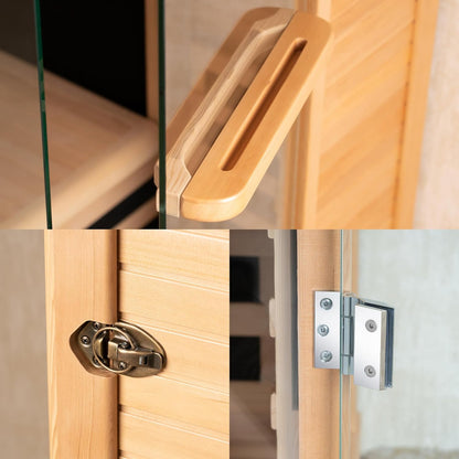 Infrared Home Sauna Room 1 Person Hemlock Wooden Indoor Sauna,7 Carbon 1560W/120V Heaters,With Led Color Therapy Light,Bluetooth Speaker,Tempered Glass,Touch-Tone Keypad and a Top Vent