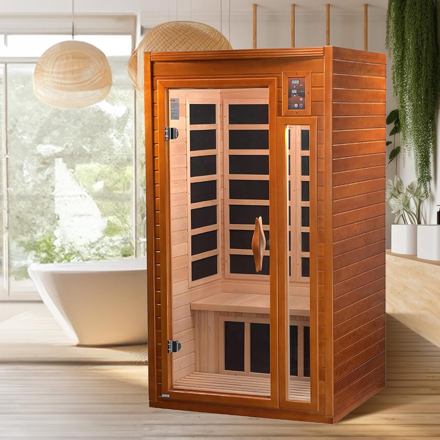 Barcelona 1- to 2-Person Low EMF FAR Infrared Sauna with Red Light Therapy & Bluetooth Speakers | Personal Indoor Dry Heat Sauna for Home & Gym – Made from Canadian Hemlock