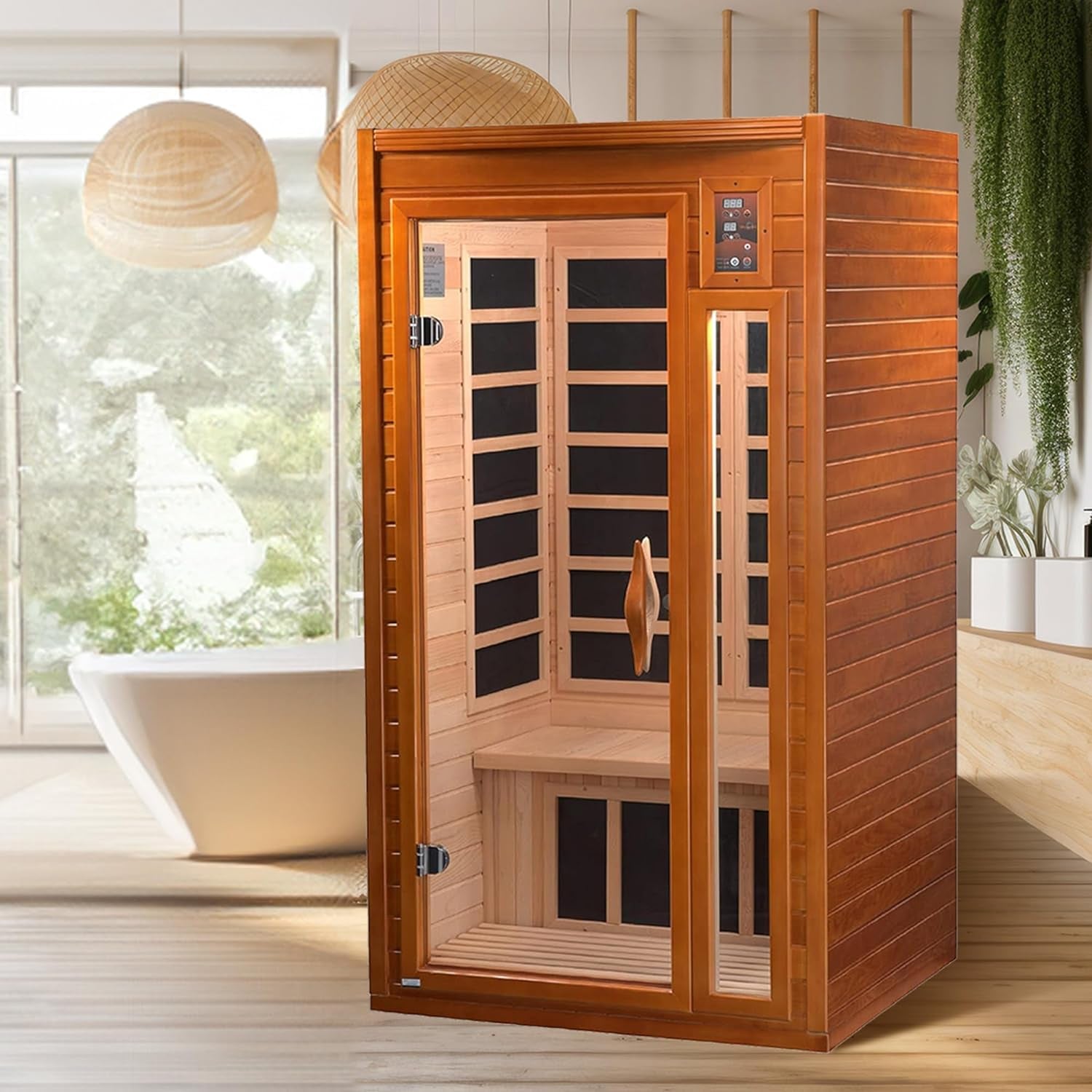 Barcelona 1- to 2-Person Low EMF FAR Infrared Sauna with Red Light Therapy & Bluetooth Speakers | Personal Indoor Dry Heat Sauna for Home & Gym – Made from Canadian Hemlock