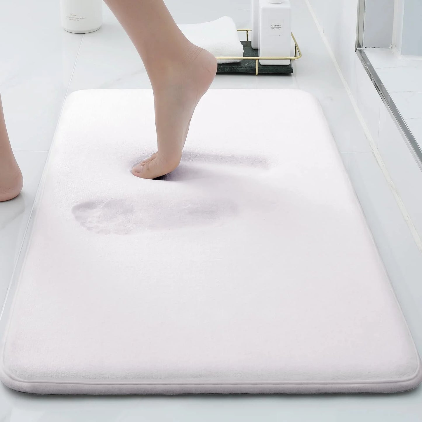 Memory Foam Bathroom Rugs, Absorbent Non-Slip Bath Mat for Bathroom, Soft Washable Bath Rug, 16"×24", Black