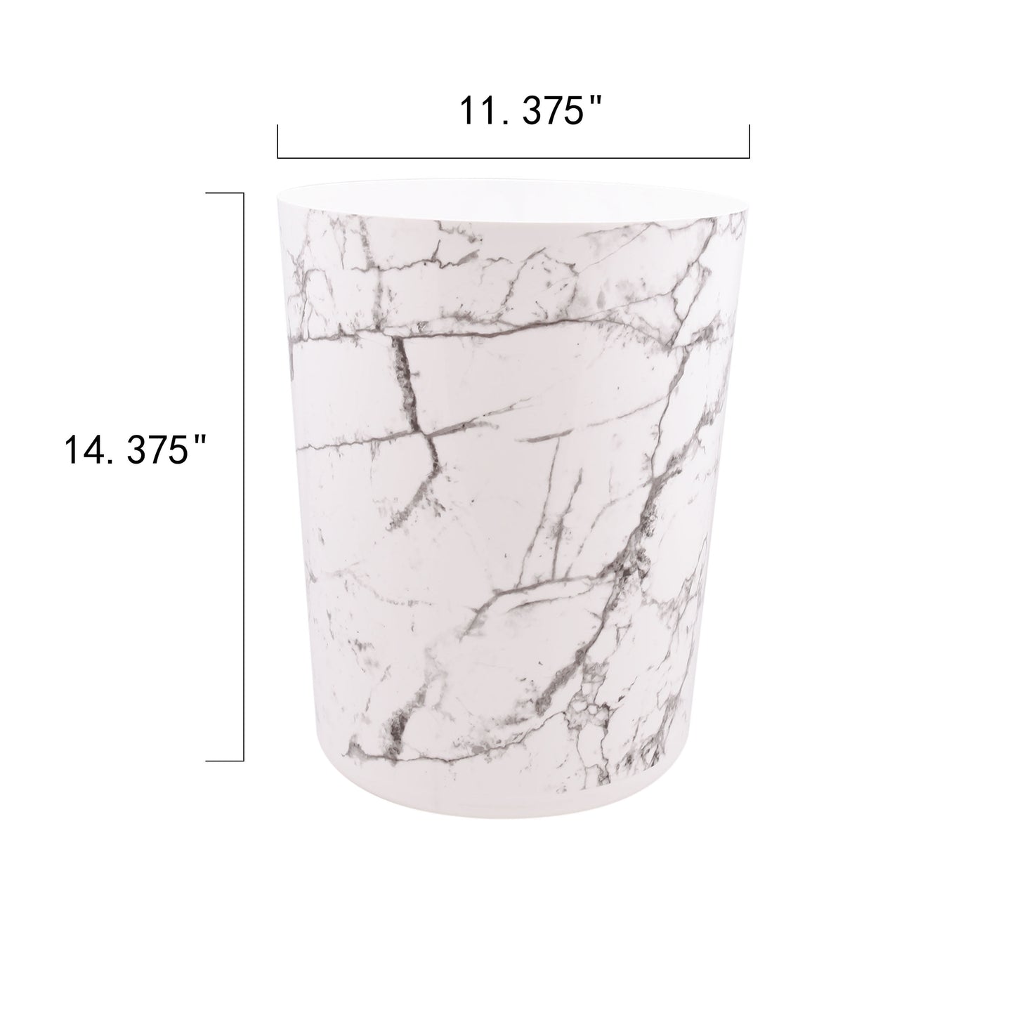Bathroom Trash Can, 5 Gallon Marble Plastic Garbage Bucket Bin with No Lid, White