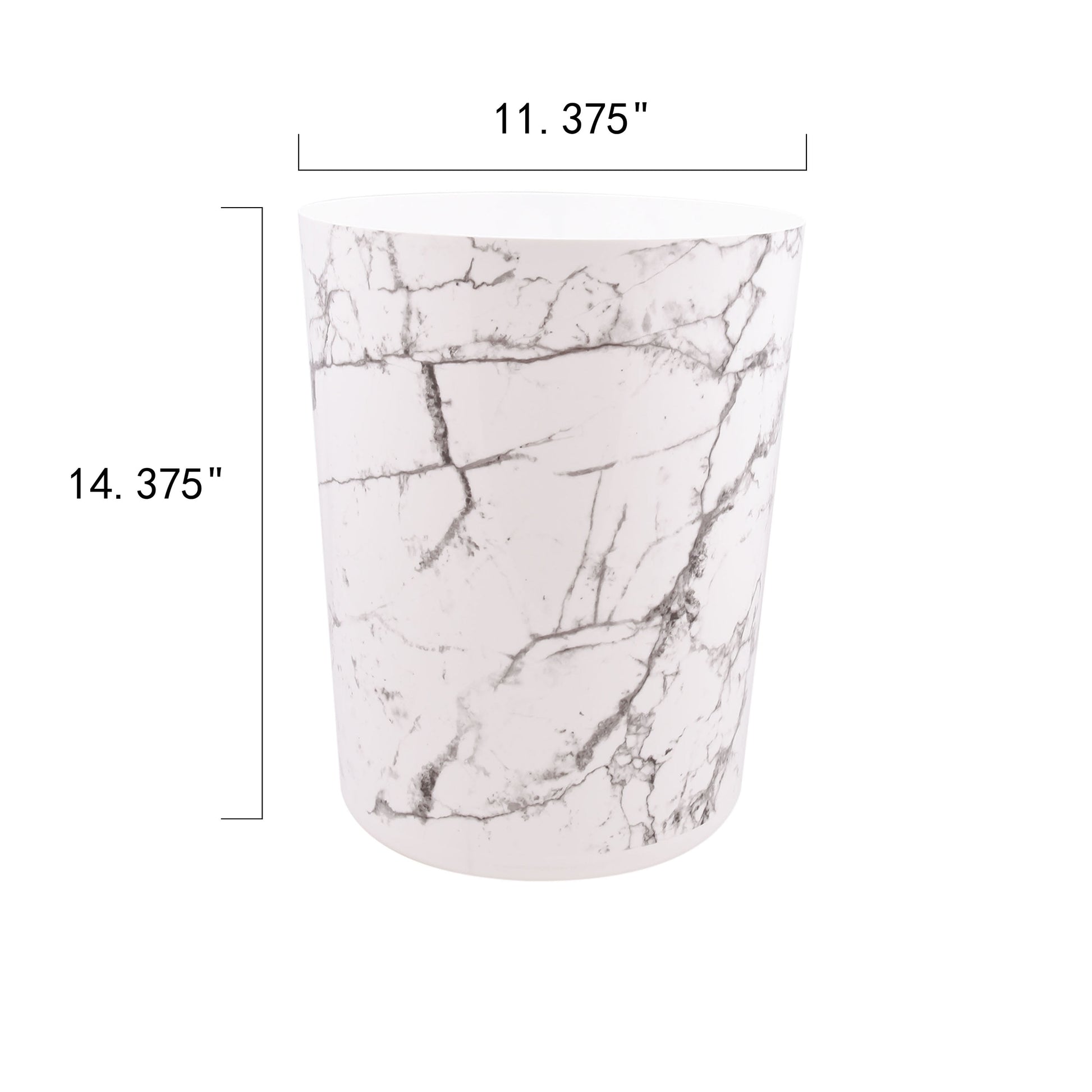 Bathroom Trash Can, 5 Gallon Marble Plastic Garbage Bucket Bin with No Lid, White