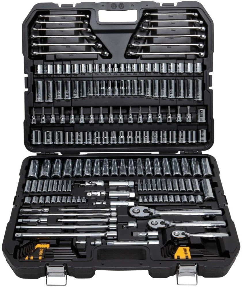 Mechanics Tools Kit and Socket Set, 204-Piece  Tool Set , 1/4" & 3/8" & 1/2" Drive, Metric/ SAE Deep and Shallow Sockets, 3/8" Hex Bits, Torx Bits, Spark Plugs, Wrenches (DWMT72165)