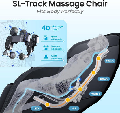 Vibe 4D L 4D Massage Mechanism L Automatic Body Scan L Deep Calf-Kneading L Space-Saving Technology L 3-Stage Zero Gravity L 32-Cell Full Body Air Massage (Black)