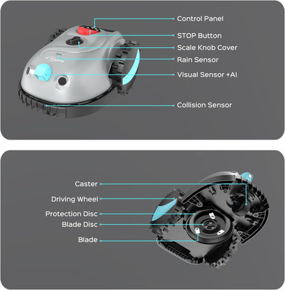 V100 Robotic Lawn Mower, HD Visual Navigation, Smart Obstacle Avoidance & Precision Collision Sensors, Adjustable Cutting Height, Quiet Operation, Ideal for Small Lawns up to 1,600 Sq Ft