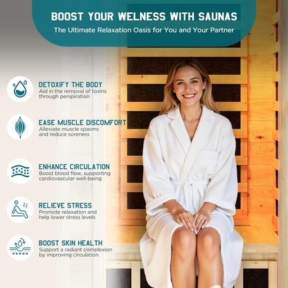 Outdoor Sauna 1 Person, Infrared Saunas for Home, Low EMF 1245W/110V Spruce Wood Dry Sauna with Tourmaline Stone Foot Warmer, 7-Color Light Therapy & 2 Bluetooth Speakers, 33.5"X35.4"X78.7"