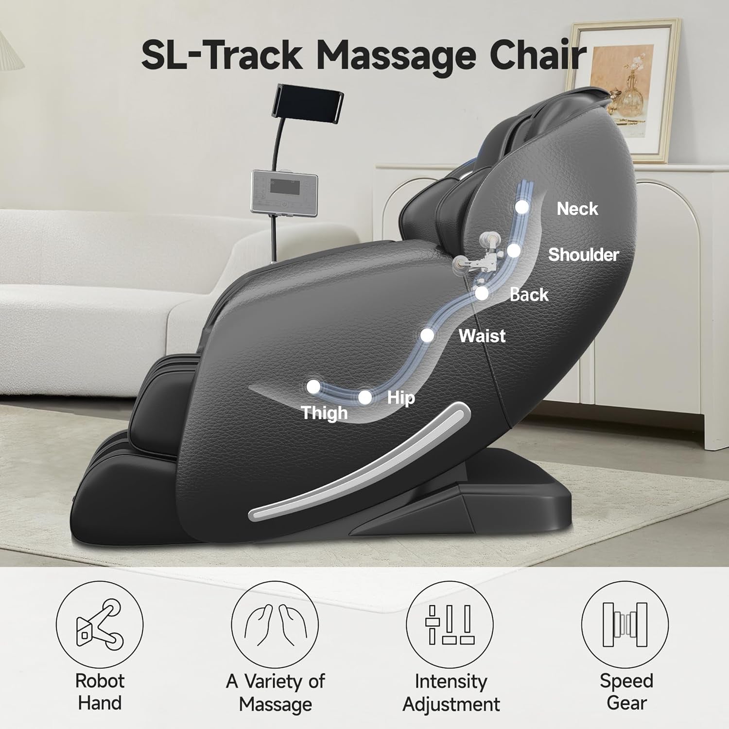 2025 Massage Chair Full Body, Zero Gravity Sl-Track Shiatsu Massage Recliner with Heat, APP Control, Child Lock, Body Scan Bluetooth Foot Roller, Favor 06, All Black