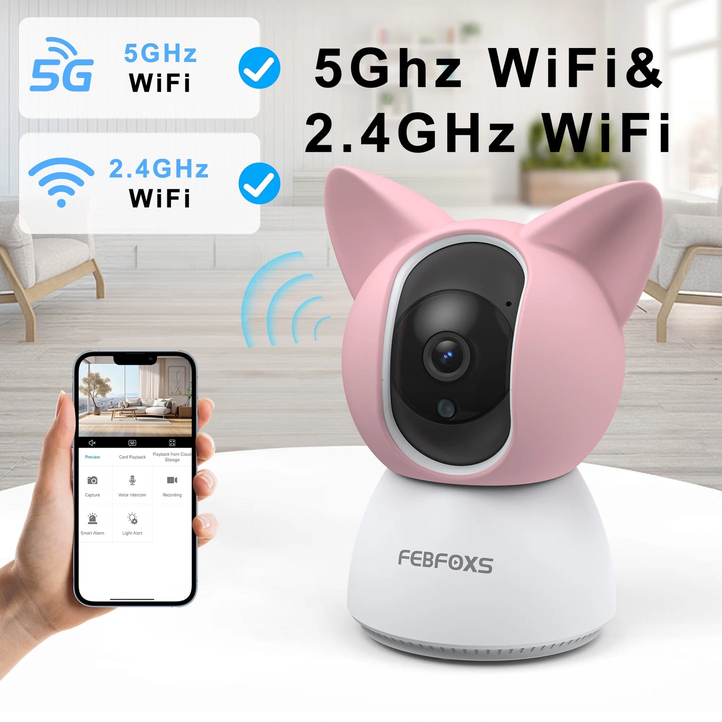 2K Baby Monitor, 5G/2.4G Wifi Indoor Security Camera, 360°Pan/Tilt Baby Monitor with Camera and Audio, Night Vision, 2-Way Audio