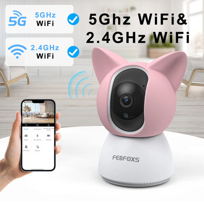 2K Baby Monitor, 5G/2.4G Wifi Indoor Security Camera, 360°Pan/Tilt Baby Monitor with Camera and Audio, Night Vision, 2-Way Audio