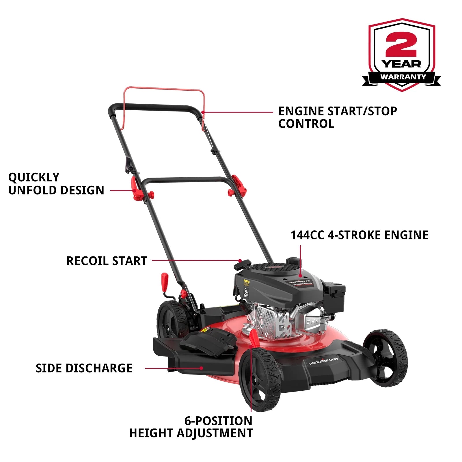 Gas Lawn Mower, 21 Inches 144Cc 2-In-1 Walk-Behind , Side Discharge Push Lawn Mower